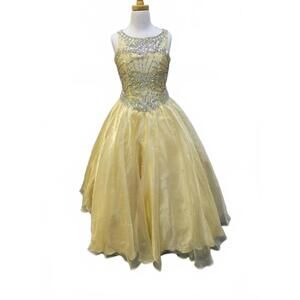 NEW LITTLE ROSIE girl's glitz long pageant dress in gold